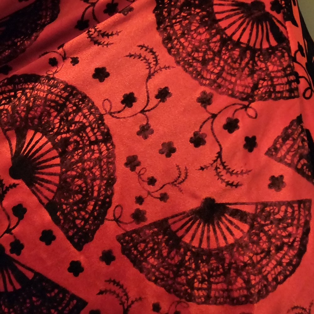 VOODOO VIXEN Red Black Fan Halter Dress Fit & Flare - Rare! - Picture 7 of 8